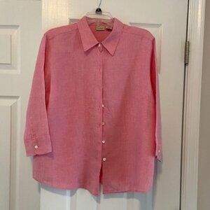 L.L Bean Pink Linen Blouse Size XL